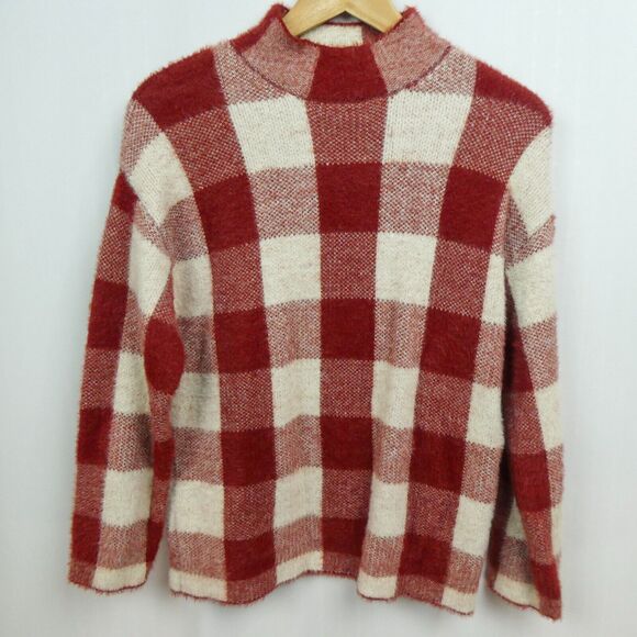 ZARA Mock Neck Pullover Sweater Kids Size 11 12 Red‎ Cream Buffalo Check Plaid - Picture 1 of 9